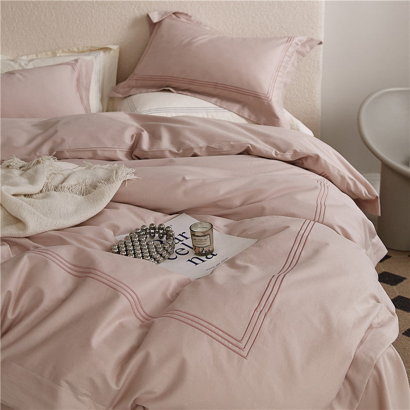 Minimalistisches Baumwoll-Bettwäsche-Set mit Stickerei