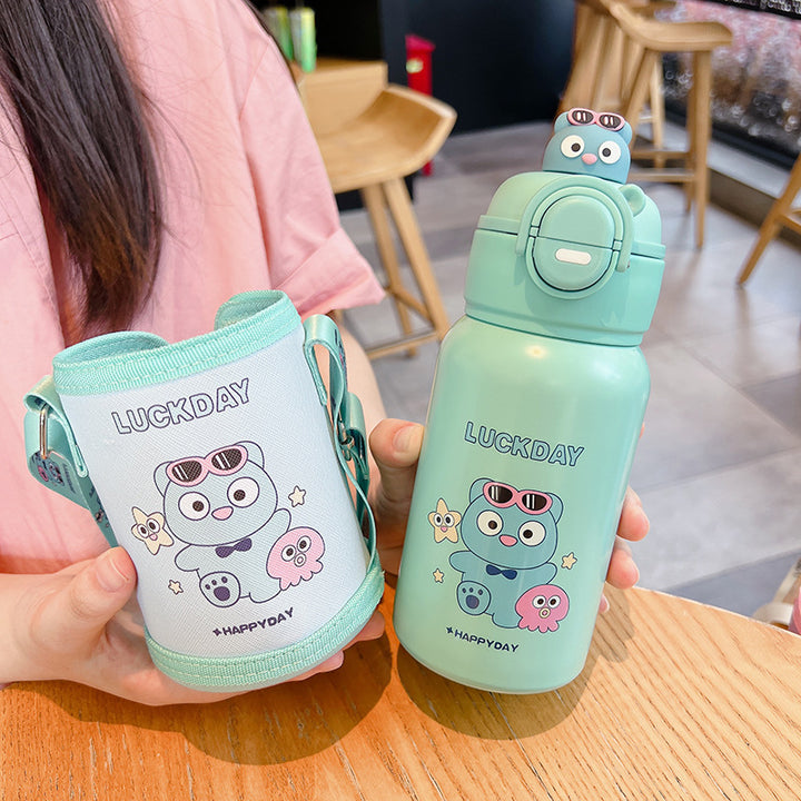 Kinderthermosflasche mit Saugnapf und Trinkhalm