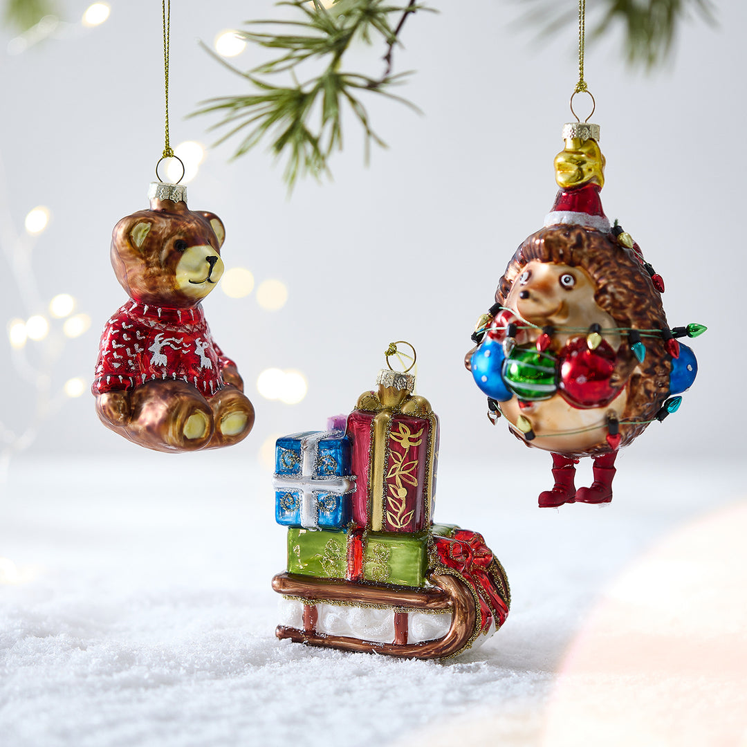 Weihnachtsbaum-Anhänger aus Glas, handbemalt, verschiedene Motive