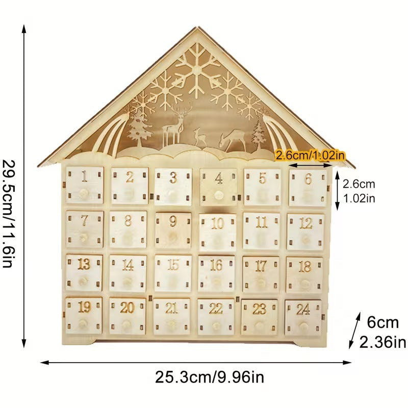 Weihnachts-Adventskalender aus Holz, 24 Fächer