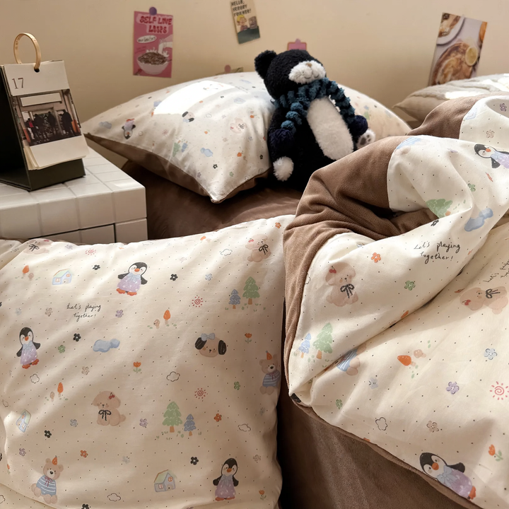 Bettwäsche-Set aus Milchfaser-Fleece, florales Design