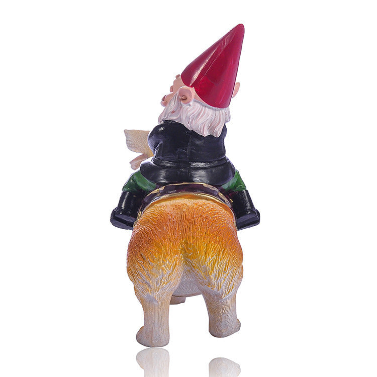 Weihnachts-Zwerg auf Hund, Harz-Figur, 12x7x15 cm