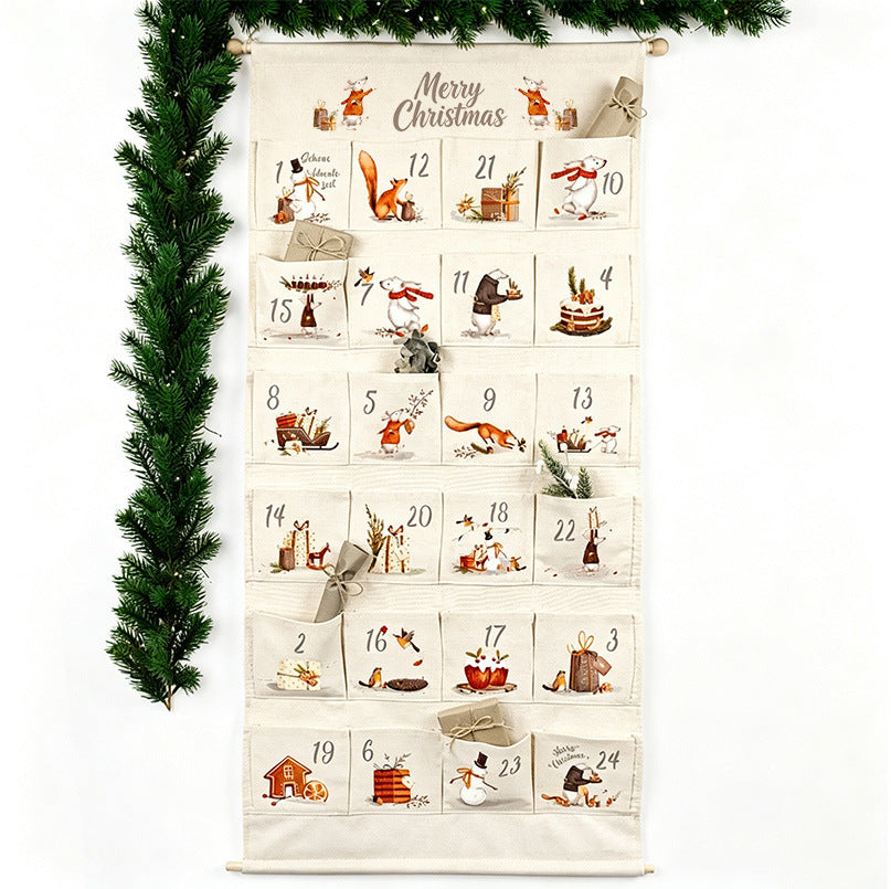 Weihnachts-Adventskalender aus Stoff mit 24 Taschen