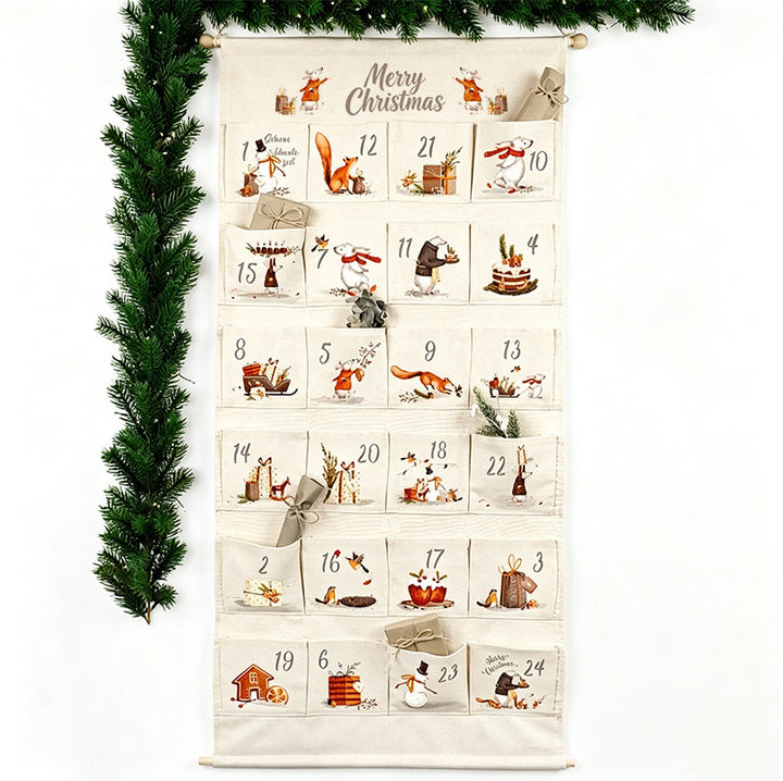 Weihnachts-Adventskalender aus Stoff mit 24 Taschen