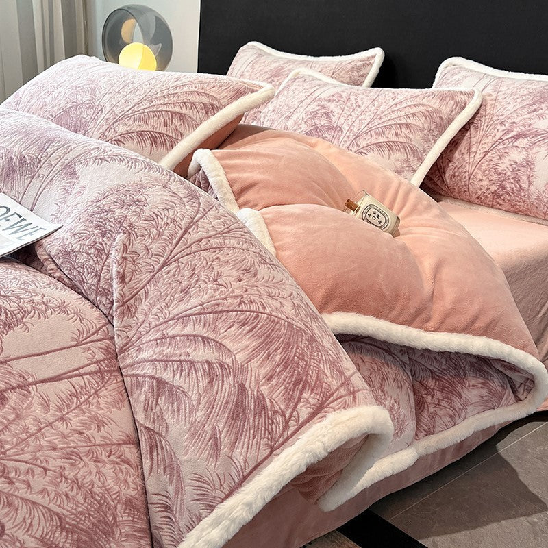 Milchfaser-Fleece Bettwäsche-Set, winterwarm, geometrisches Muster