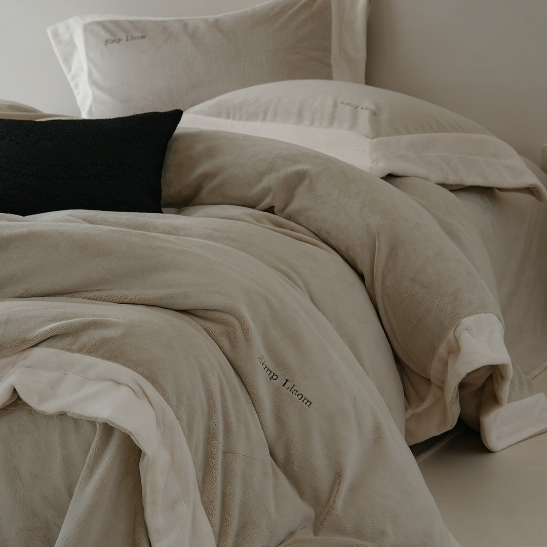 Milchfaser-Bettwäsche-Set, Fleece, Winter, einfarbig