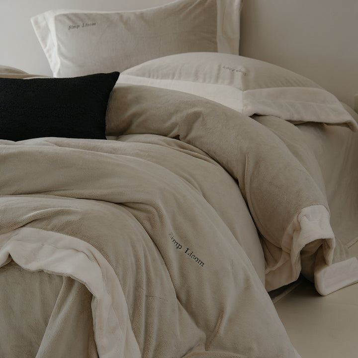 Milchfaser-Bettwäsche-Set, Fleece, Winter, einfarbig