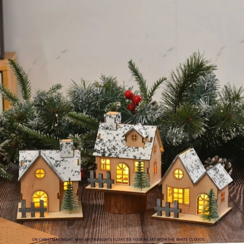 Beleuchtetes Holzhaus für die Weihnachtsdekoration