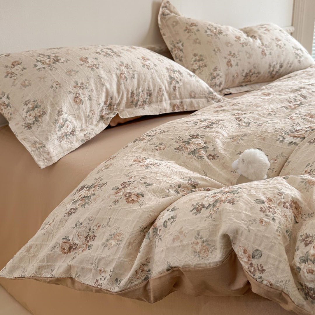 Baumwoll-Bettwäsche-Set, Blumenmuster, 4-teilig