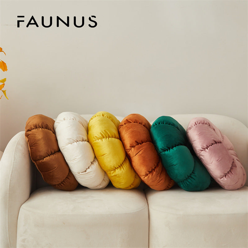 Rundes Flausch-Sitzkissen mit Faltendesign, 35×35 cm