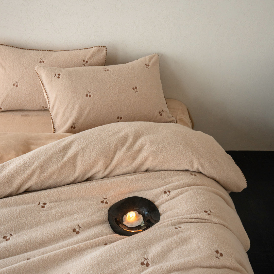 Milchfaser-Fleece Bettwäsche-Set, bestickt, für den Winter