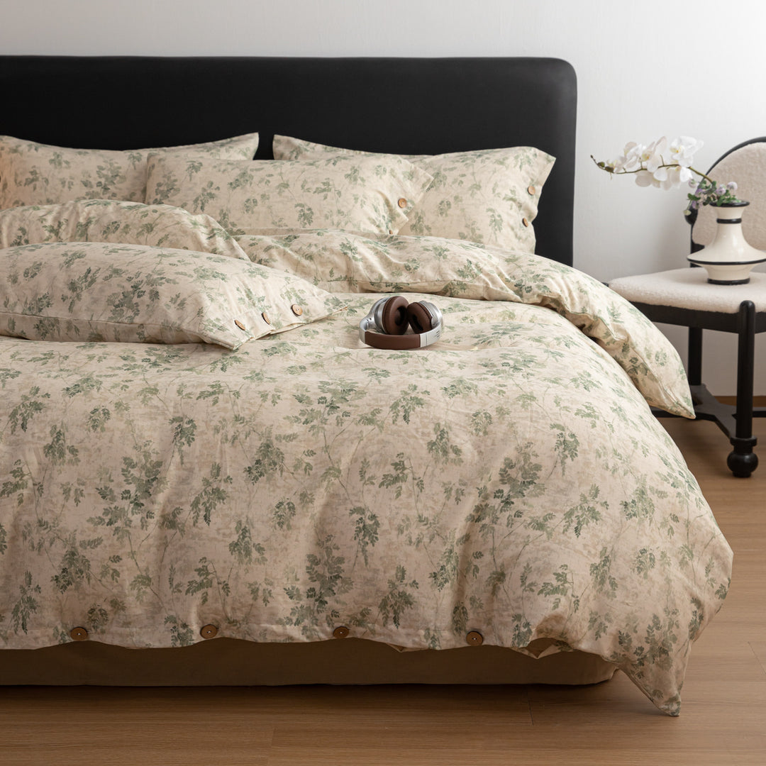 Baumwoll-Leinen-Bettwäsche, 3-4-teilig, Landhausstil