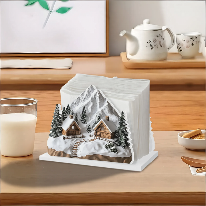 Dekorativer Serviettenhalter im Winterhütten-Design
