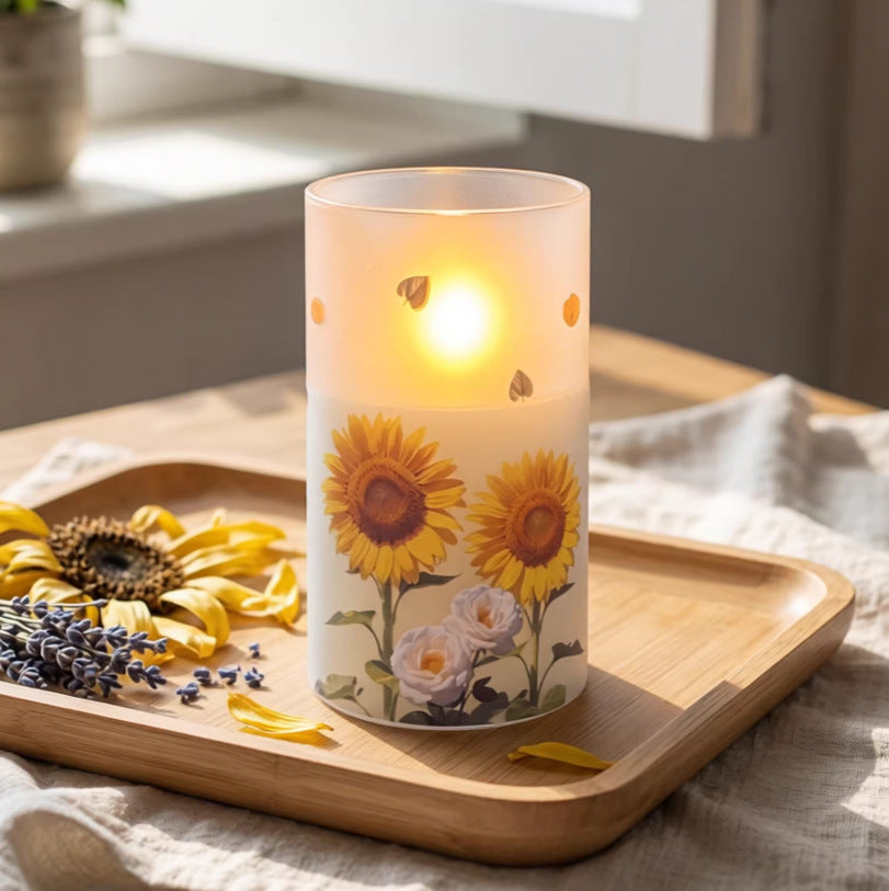 LED-Kerzen-Set mit Sonnenblumen-Motiv