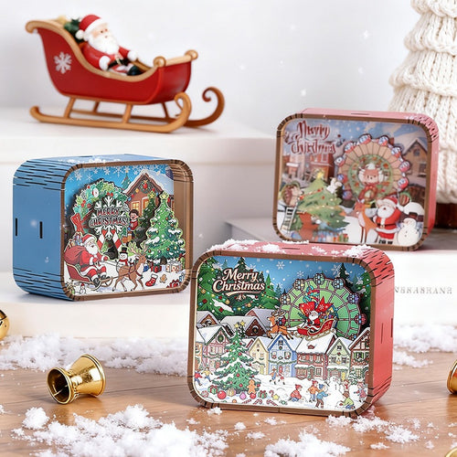 Dekorative Holz-Spieluhr mit weihnachtlichem Motiv