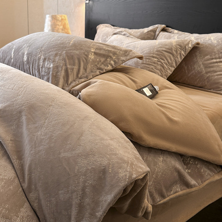 Milchfaser-Bettwäsche-Set, Fleece, Winter, 4-teilig