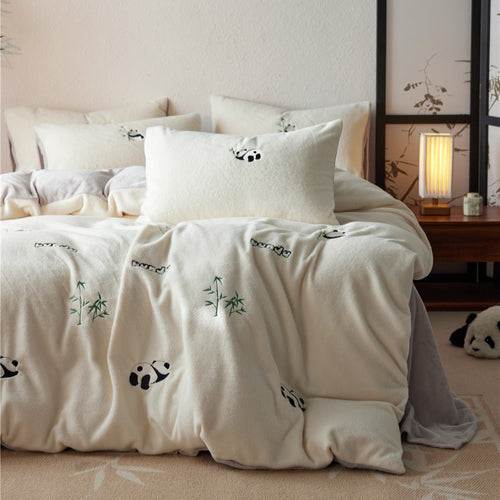 Panda-Bettwäsche-Set, Milchfleece, 4-teilig, winterwarm