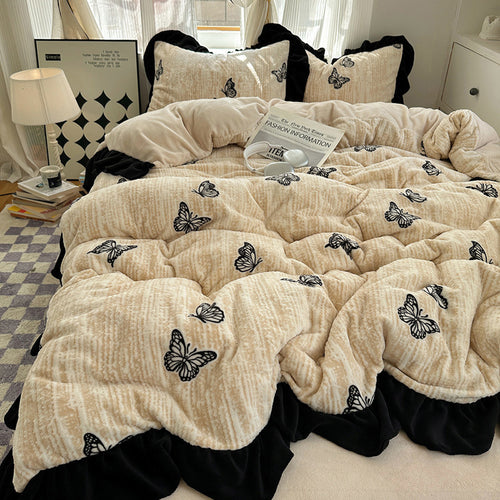 Elegantes Milchfaser-Fleece Bettwäsche-Set, französischer Stil