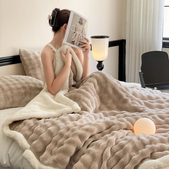 Doppellagige Decke aus Kaninchenfell-Imitat, warm und flauschig