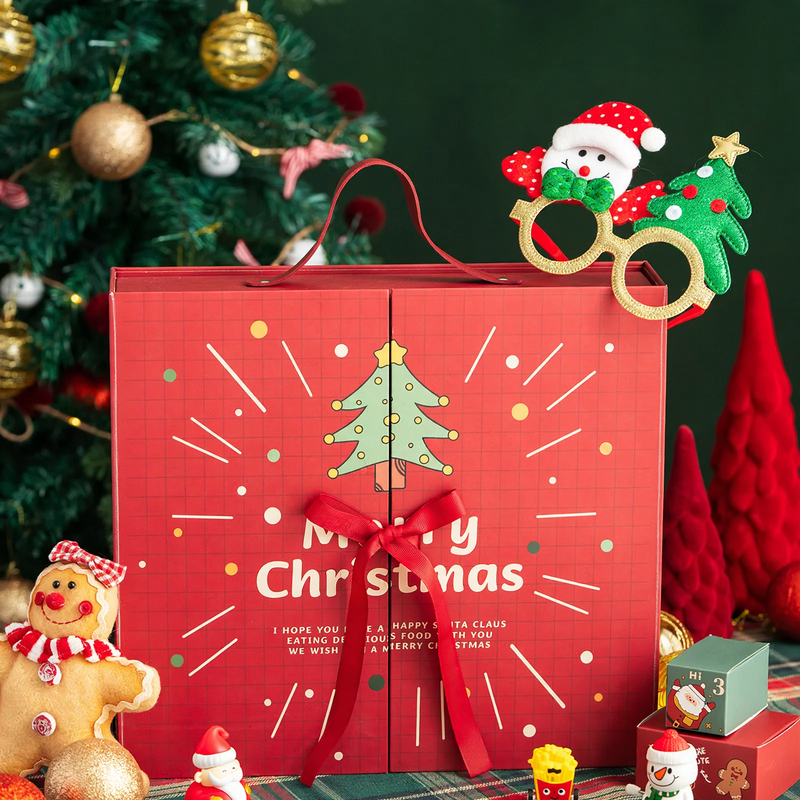 Weihnachts-Adventskalender-Geschenkbox, 24 Fächer, Stoff