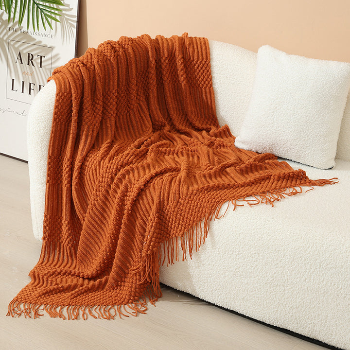 Nordische Strickdecke mit Fransen, Acryl, verschiedene Größen