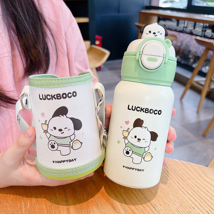 Kinderthermosflasche mit Saugnapf und Trinkhalm