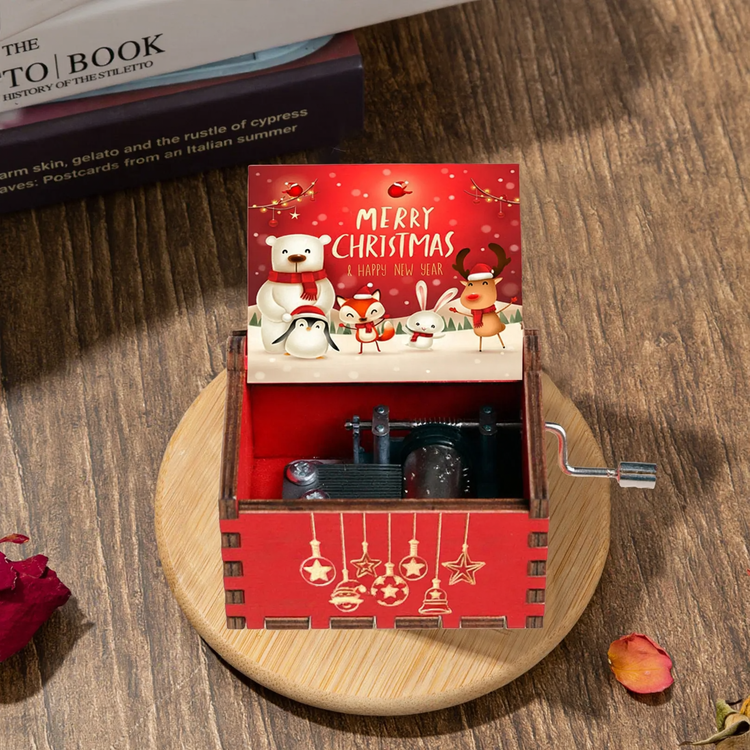 Dekorative hölzerne Spieluhr mit Weihnachtsmotiven
