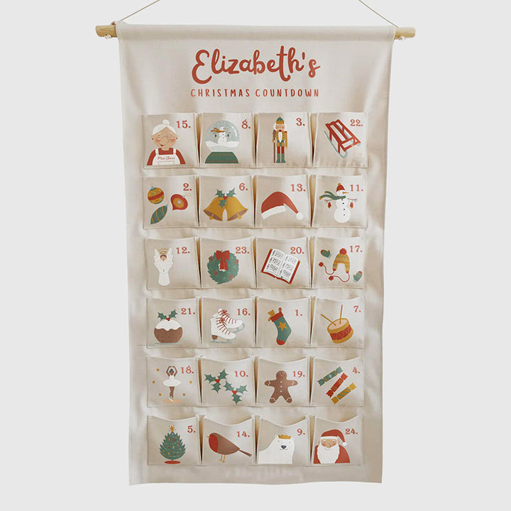 Personalisierbarer Adventskalender aus Stoff, 24 Taschen