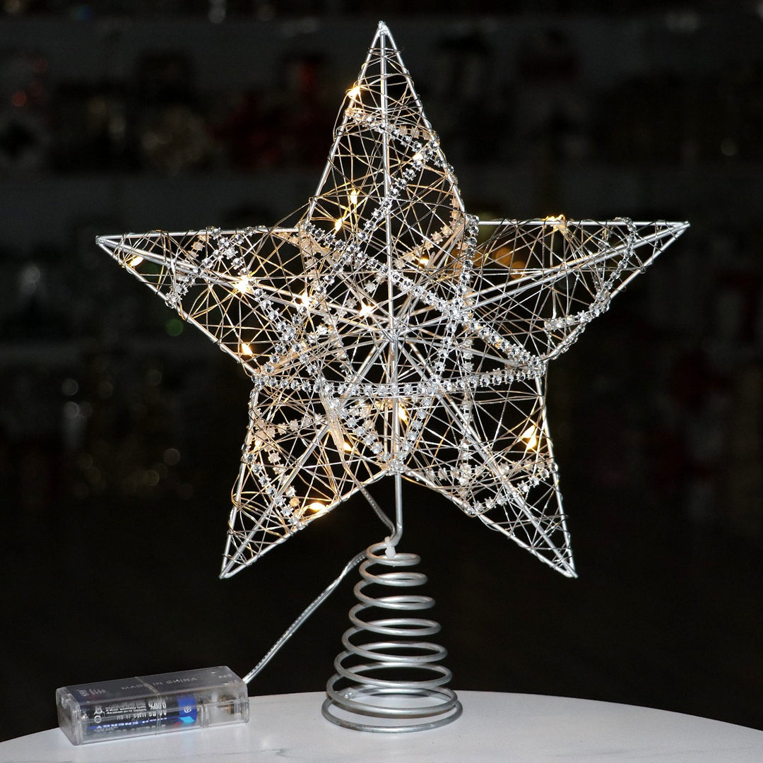 Weihnachtsbaum-Spitzenstern aus Eisen, beleuchtet