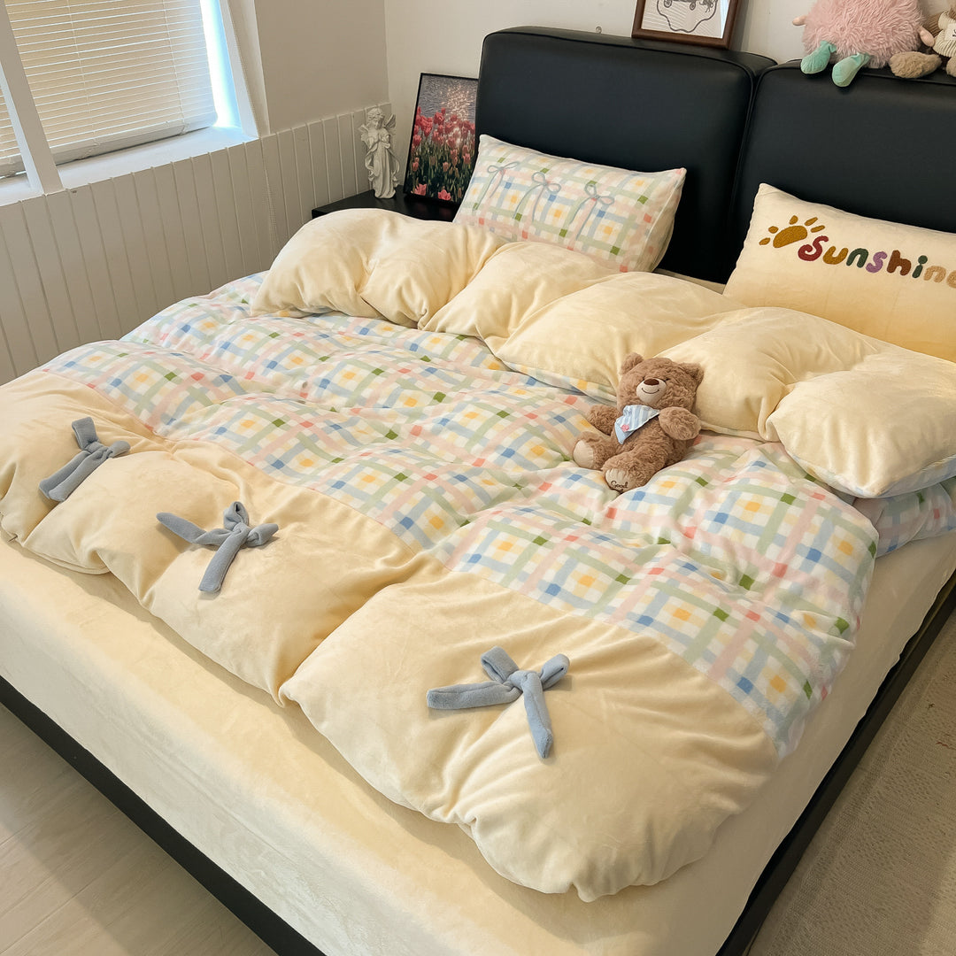 Milchfaser-Fleece Bettwäsche-Set mit Schleifen-Design