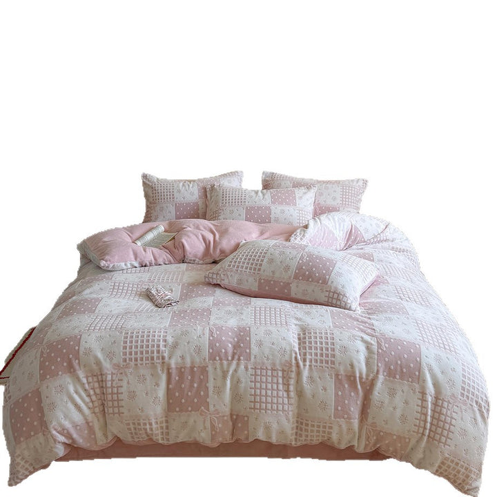 Fleece-Bettwäsche-Set, 4-teilig, Gittermuster, Winter
