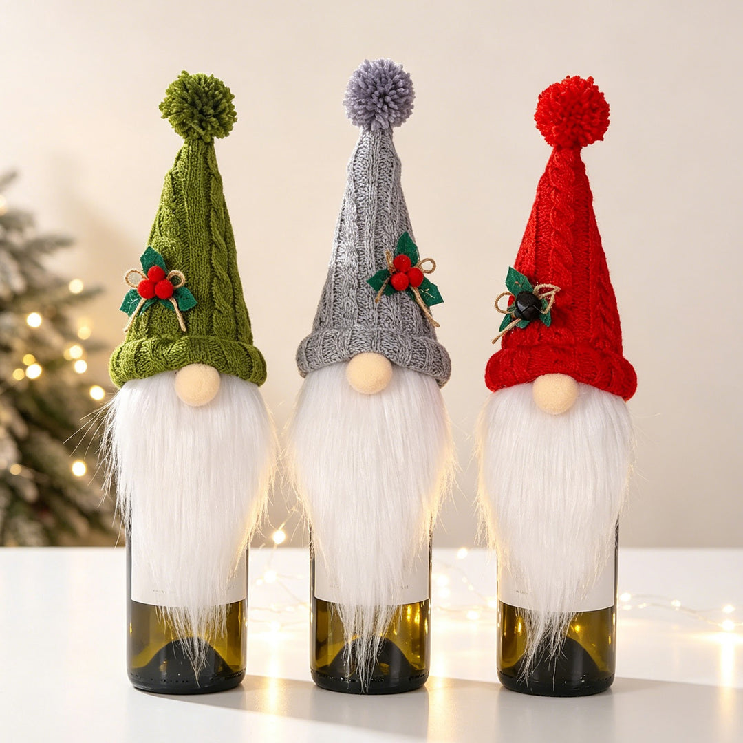 Weihnachtliche Flaschenhülle mit Wichtel-Design