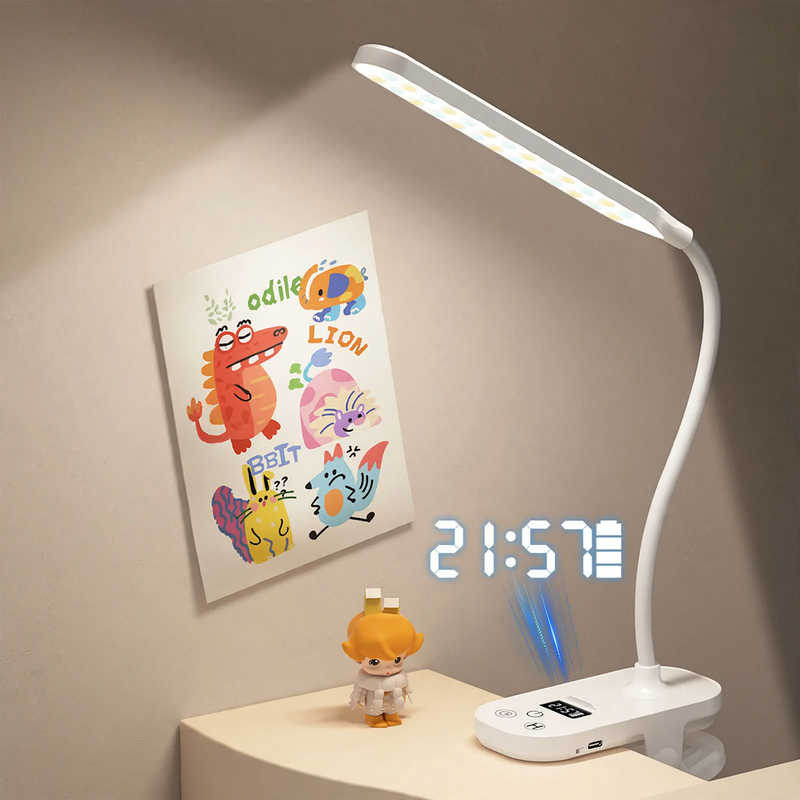 LED-Klemmlampe mit Uhr für Schreibtisch und Studium