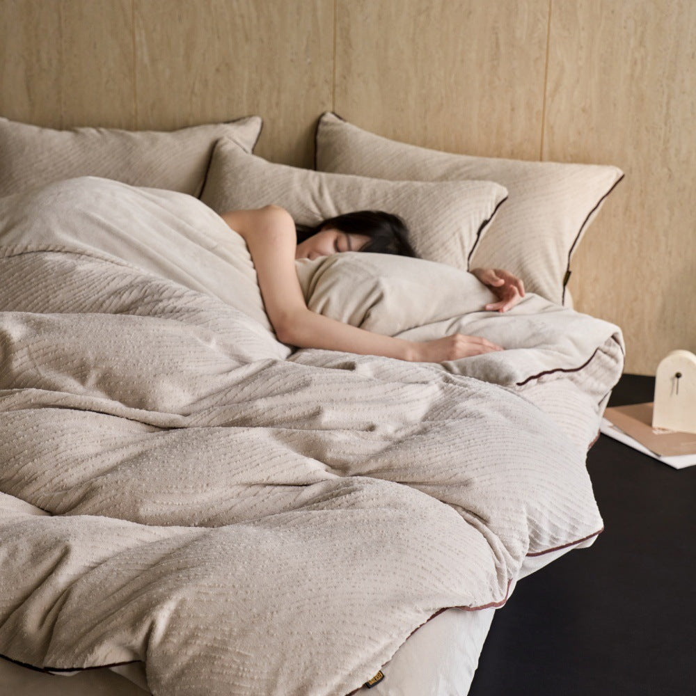 Hochwertiges Bettwäsche-Set aus Milchfaser-Fleece, neutrales Design