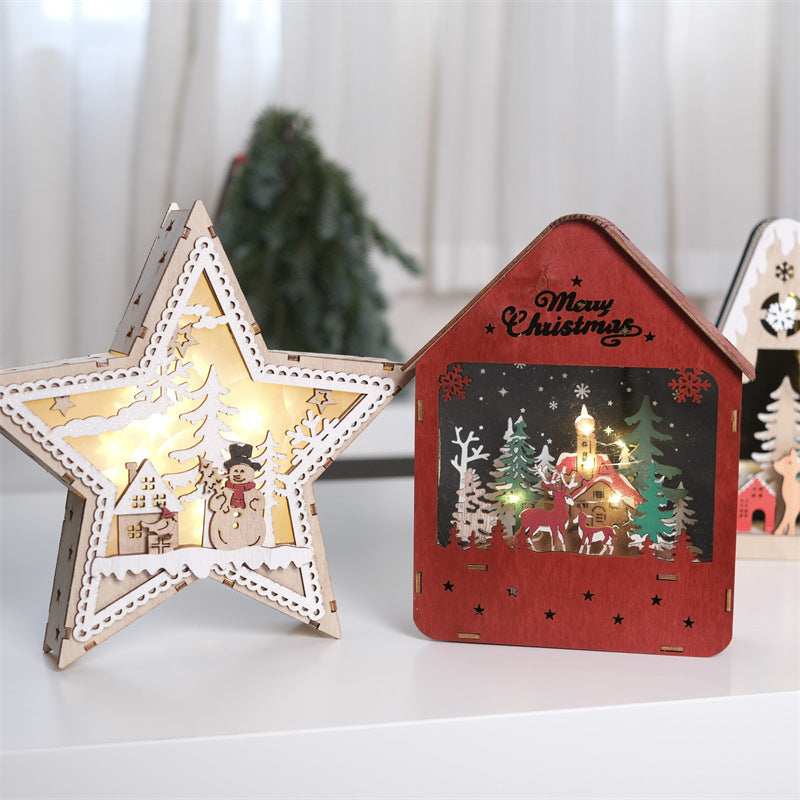 Beleuchtete Weihnachtsdekoration aus Holz