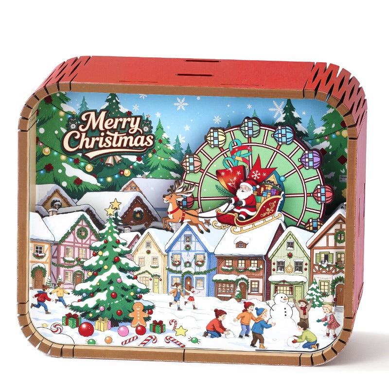 Dekorative Holz-Spieluhr mit weihnachtlichem Motiv
