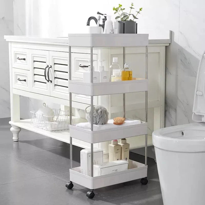 4-TierSlim-Speicherwagen Küche Badezimmer Mobiles Regal mit beweglichen Rädern Karnz