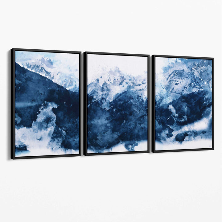 Abstrakte marineblaue Berge, 3er-Set Leinwanddrucke