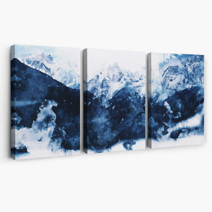 Abstrakte marineblaue Berge, 3er-Set Leinwanddrucke