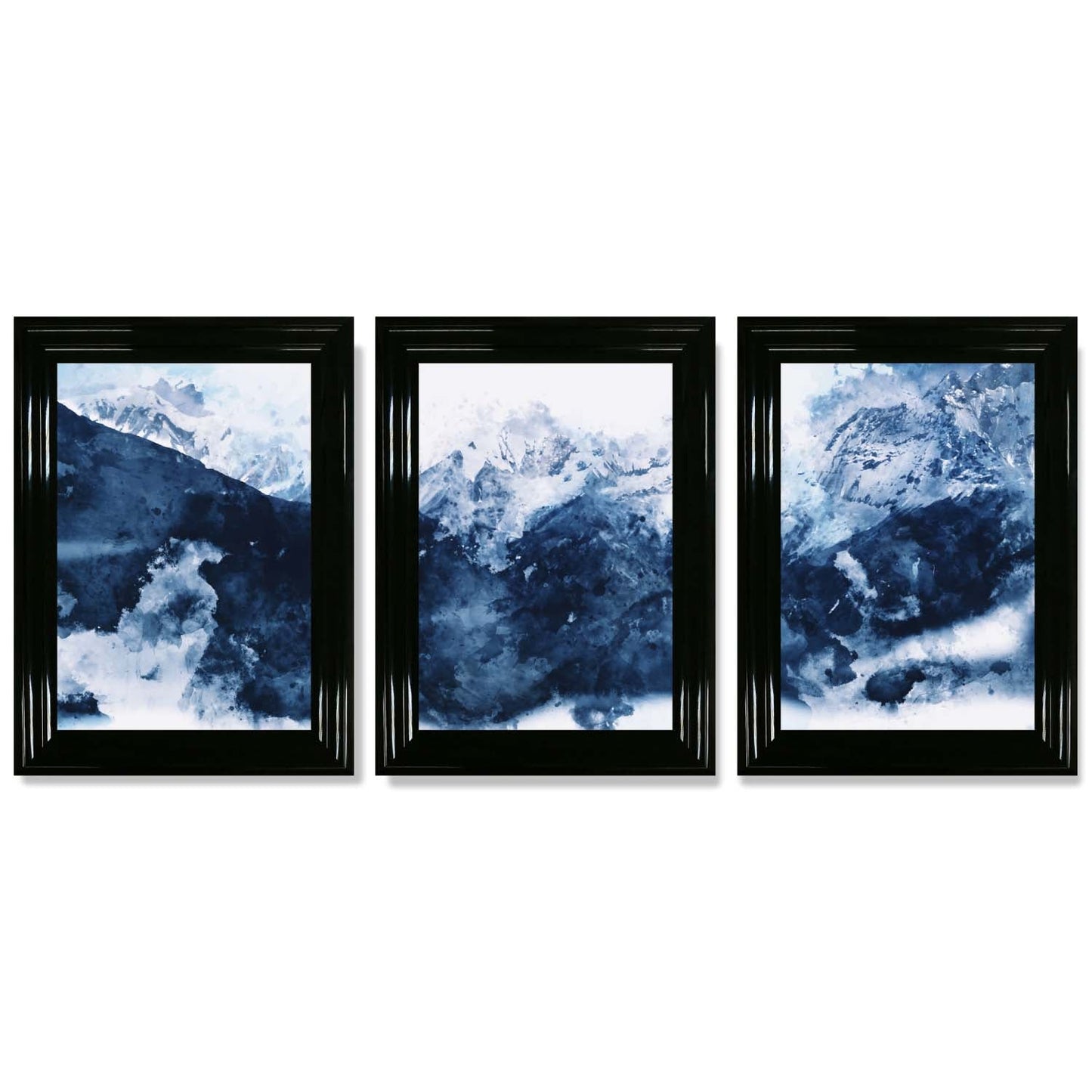 Abstrakte marineblaue Berge, Set mit 3 gerahmten Kunstdrucken