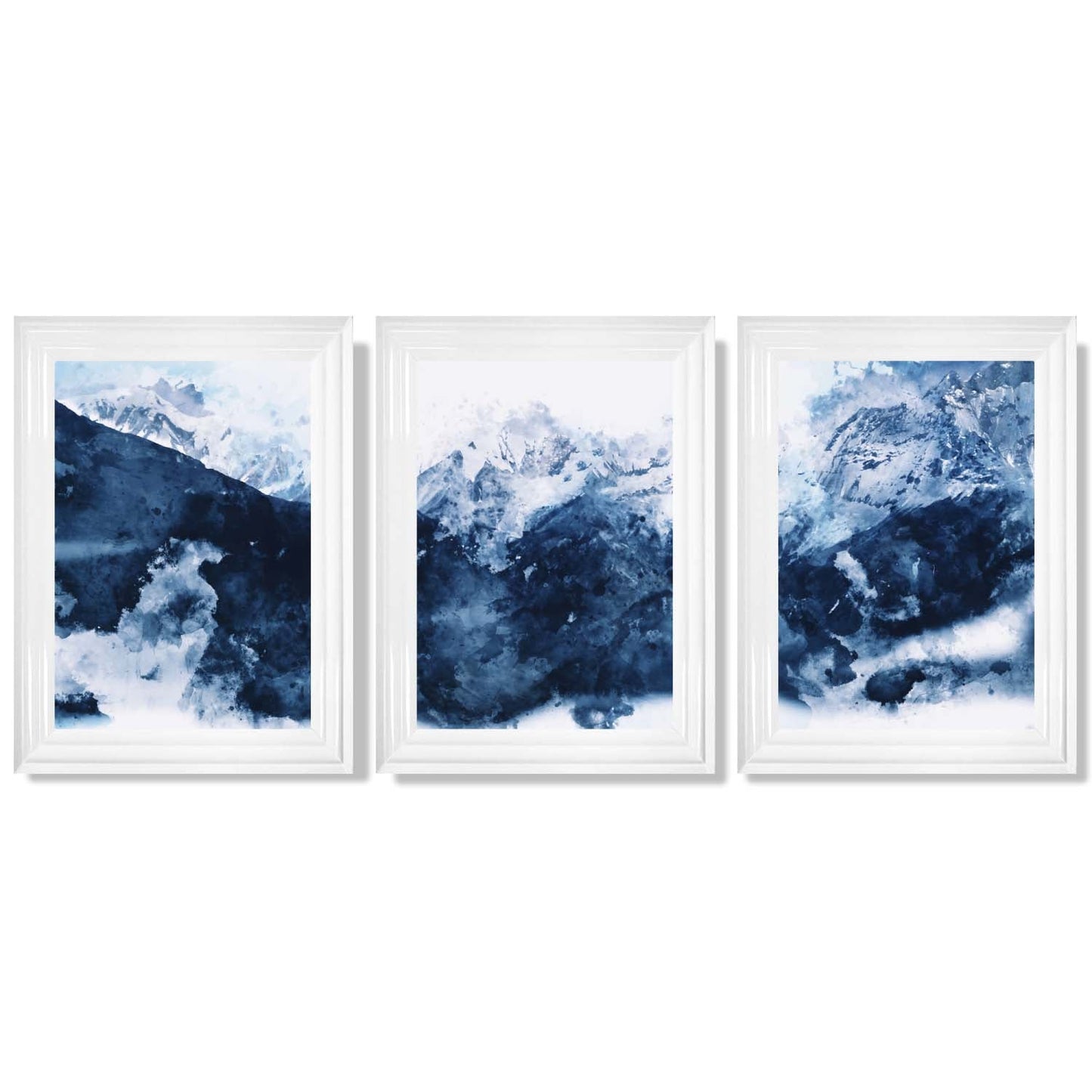 Abstrakte marineblaue Berge, Set mit 3 gerahmten Kunstdrucken
