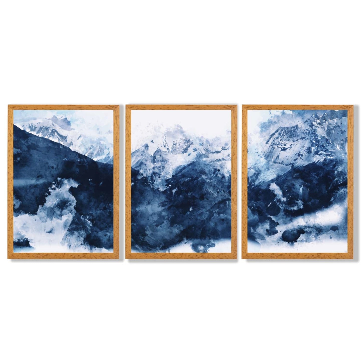 Abstrakte marineblaue Berge, Set mit 3 gerahmten Kunstdrucken