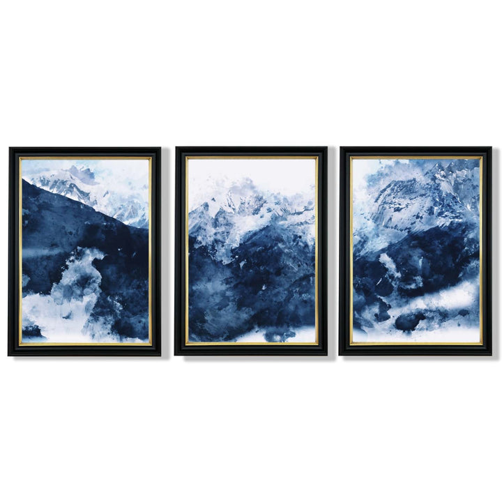 Abstrakte marineblaue Berge, Set mit 3 gerahmten Kunstdrucken