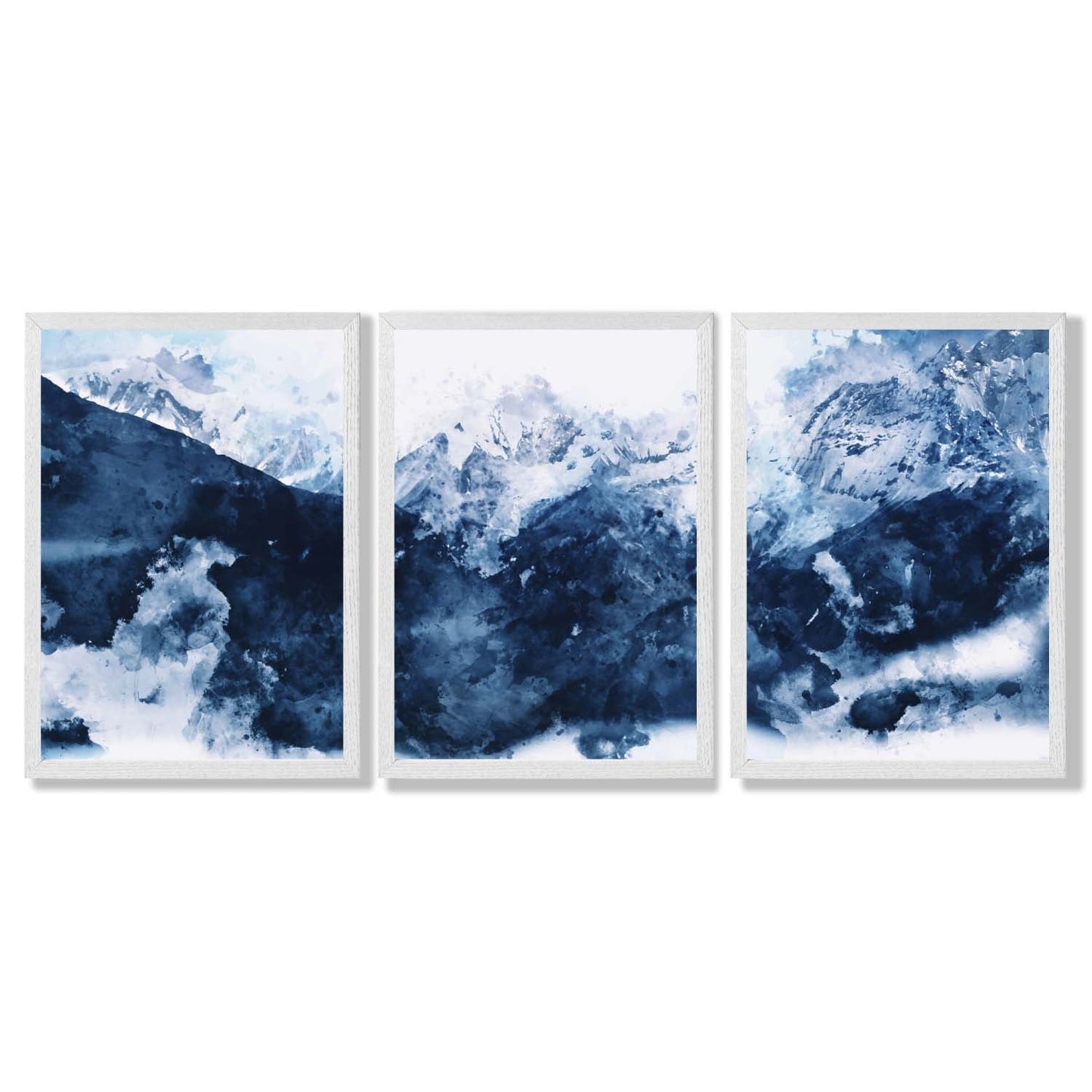 Abstrakte marineblaue Berge, Set mit 3 gerahmten Kunstdrucken