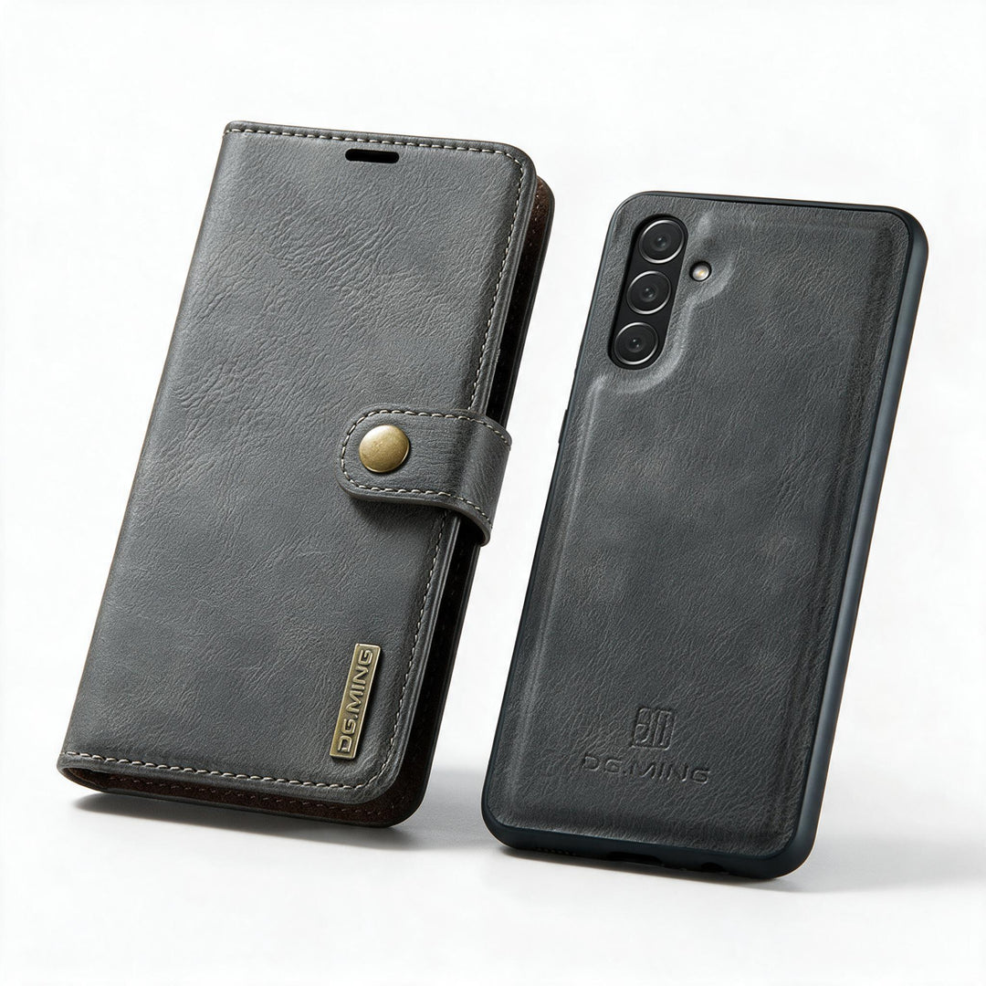 2-in-1-Klapphülle aus Leder mit Abnehmbarem Deckel für Samsung Galaxy