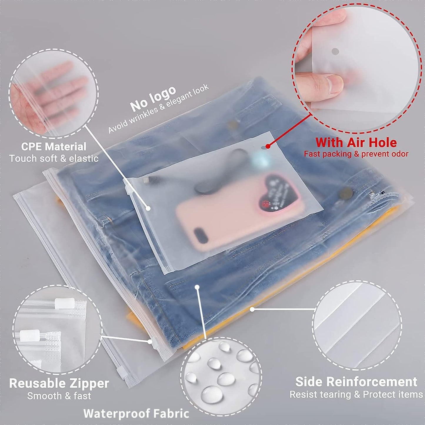 Multi-Zweck Frosted Zip Aufbew Bags – 20er Pack Plastik Kleidungs Hüllen (Kaufe 2 Sets, Nimm 1 GRATIS) | Karnz