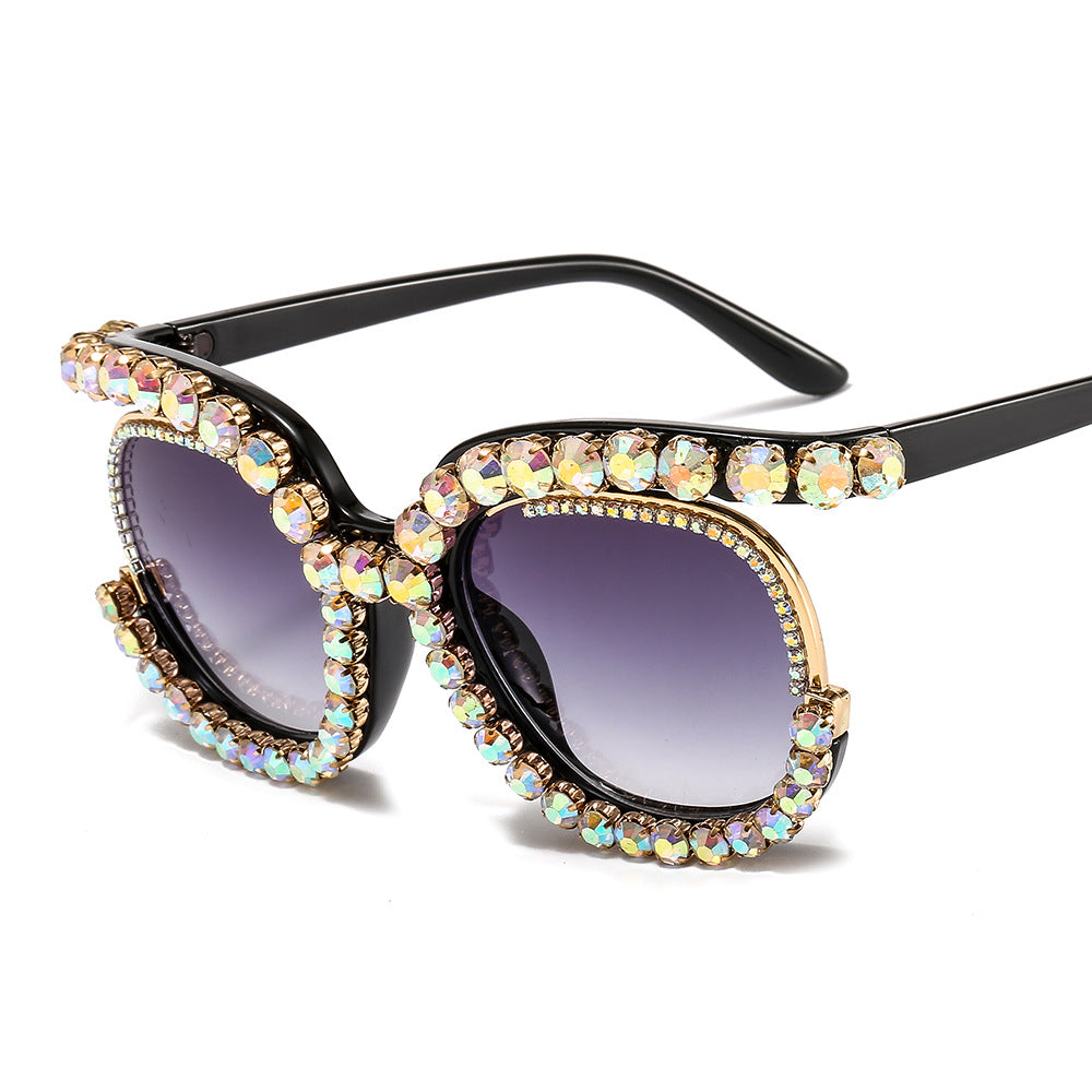 Damen Glamouröse Cat-Eye-Sonnenbrille mit funkelndem Kristallbesatz Karnz