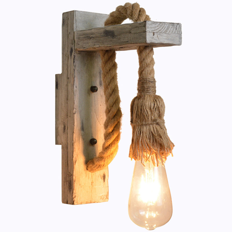 L-Arm Holz Wandlampe Industrie 1 Kopf Flur Wandbeleuchtung Ideen mit Seildeck in Grau | Karnz