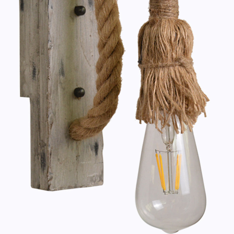 L-Arm Holz Wandlampe Industrie 1 Kopf Flur Wandbeleuchtung Ideen mit Seildeck in Grau | Karnz