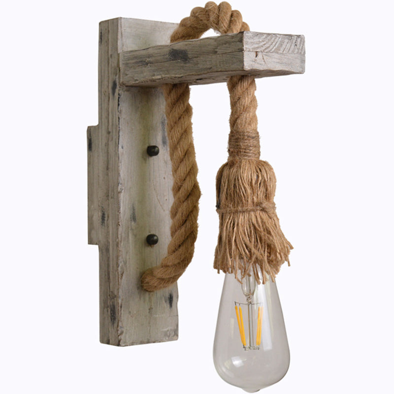 L-Arm Holz Wandlampe Industrie 1 Kopf Flur Wandbeleuchtung Ideen mit Seildeck in Grau | Karnz